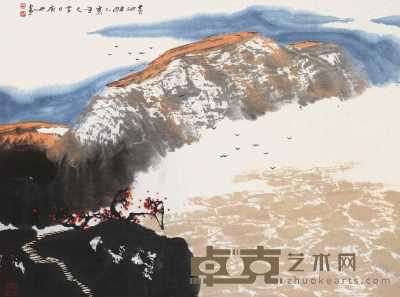 白庚延 乙亥（1995）年作 黄河畔 立轴 67×90cm